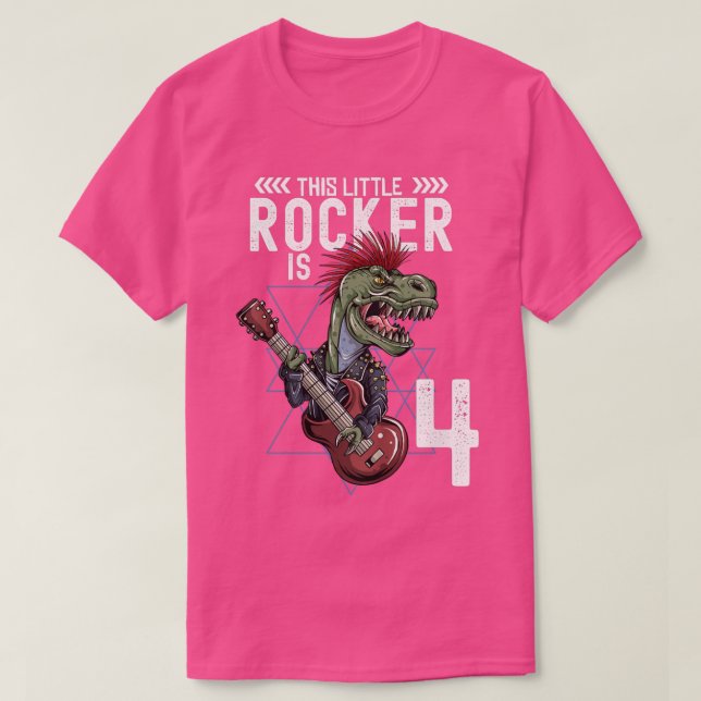 Kids Rock and roll Music T Rex Dinosaur 4:e födels Shirt (Design framsida)