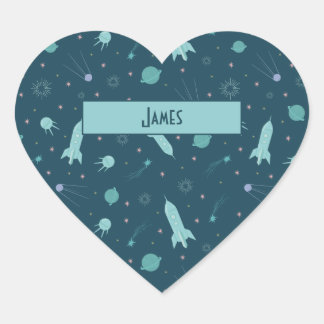 Kids Rocket Frakt till Space Travel Saturnus Plane Hjärtformat Klistermärke