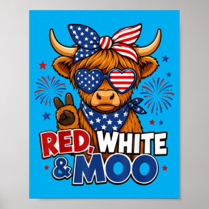 Kids Röda Vita Moo Highland Ko 4:e Juli Poster