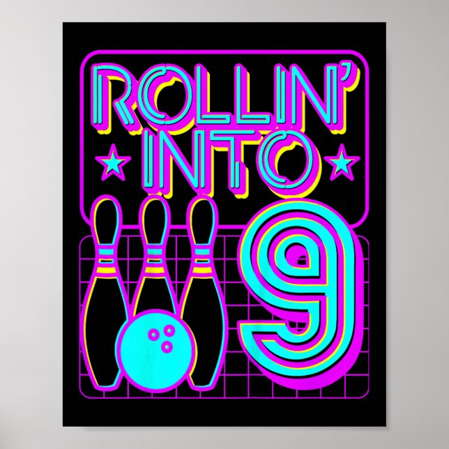 Kids Rollin to 9 Bowling Retro Bowlareare 9:e föde Poster (Framsidan)