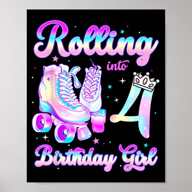 Kids Rolling Into 4 Roller Skating 4th Birthday Gi Poster (Framsidan)