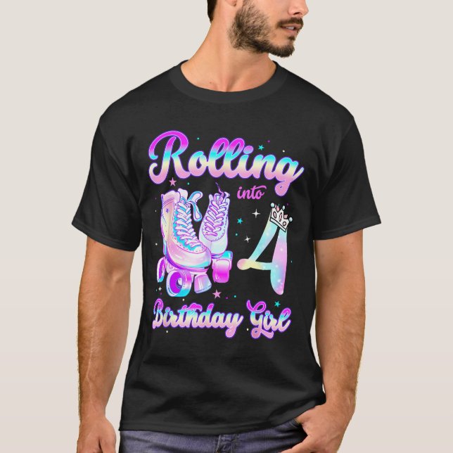 Kids Rolling Into 4 Roller Skating 4th Birthday Gi T Shirt (Framsida)