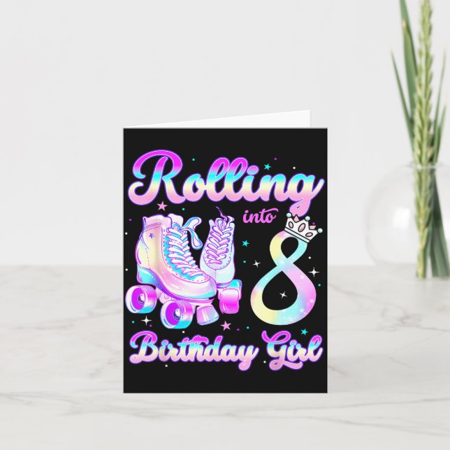 Kids Rolling Into 8 Roller Skating 8th Birthday Gi Kort (Framsida)