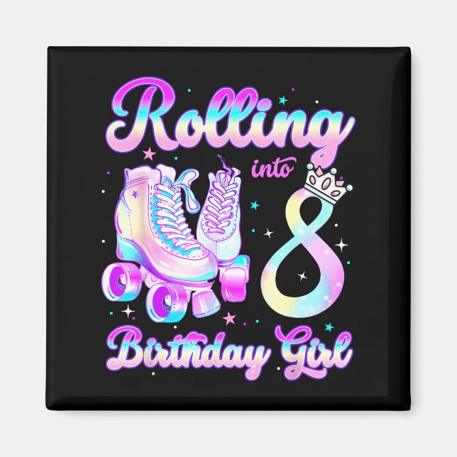 Kids Rolling Into 8 Roller Skating 8th Birthday Gi Magnet (Framsidan)
