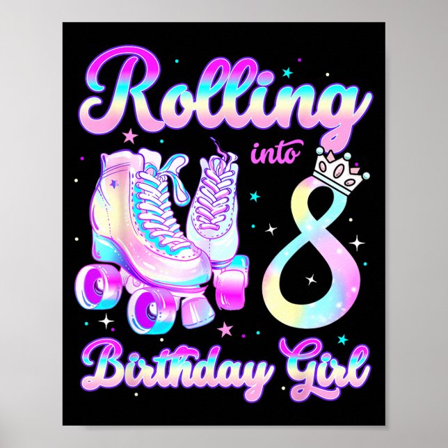 Kids Rolling Into 8 Roller Skating 8th Birthday Gi Poster (Framsidan)