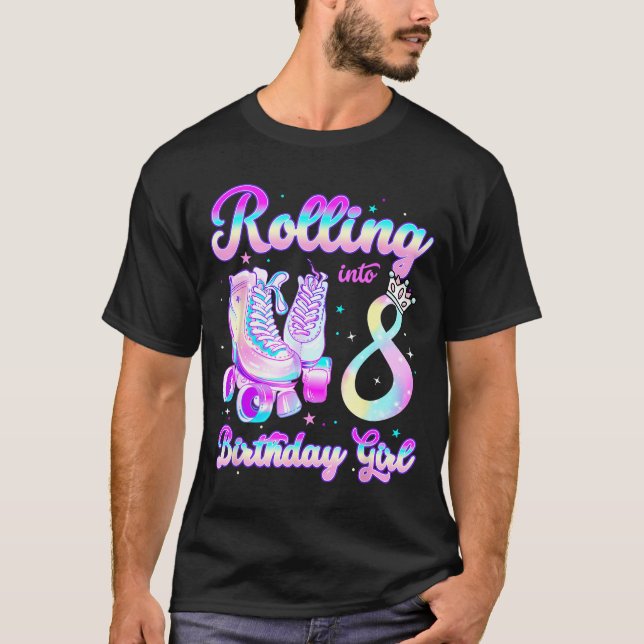 Kids Rolling Into 8 Roller Skating 8th Birthday Gi T Shirt (Framsida)