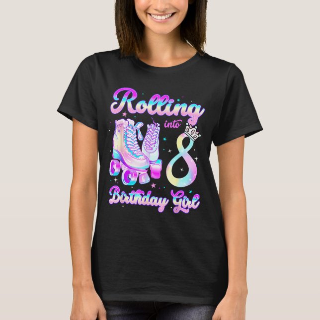 Kids Rolling Into 8 Roller Skating 8th Birthday Gi T Shirt (Framsida)