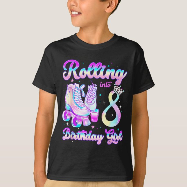 Kids Rolling Into 8 Roller Skating 8th Birthday Gi T Shirt (Framsida)