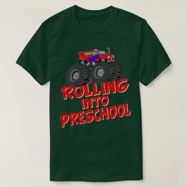 Kids Rolling to Preschool Monster Lastbil Älskare  T Shirt (Design framsida)