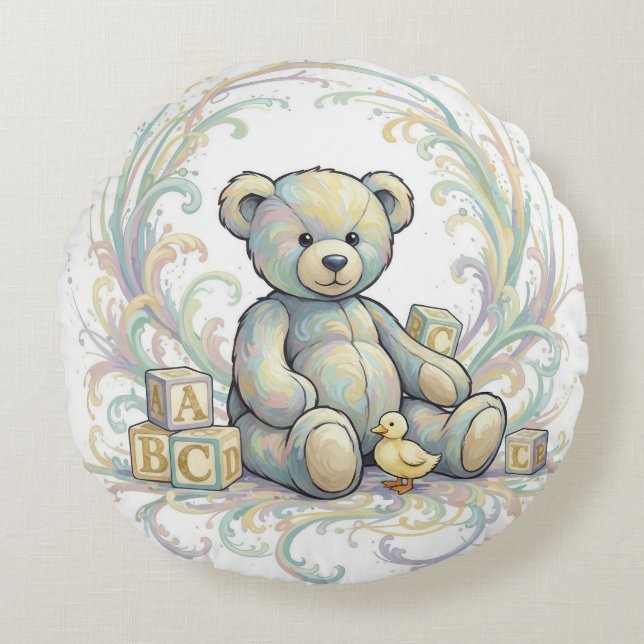 Kids Room Bear Round Cushion Rund Kudde (Framsidan)
