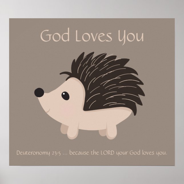 Kids Room Scripture, Gud Kärlek du Cute Hedgehog P Poster (Framsidan)