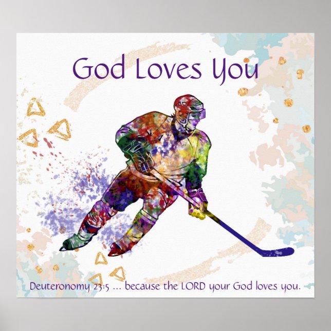 Kids Room Scripture Gud Kärlek You Hockey Player P Poster (Framsidan)