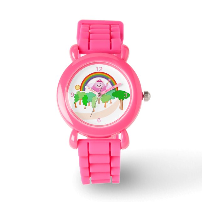 Kids Rosa Glitter Strap Cute Fairy Rainbow Watch Armbandsur (Framsida)