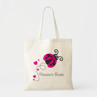 Kids rosa ladybug/ladybird hearts bibliotek bag tygkasse