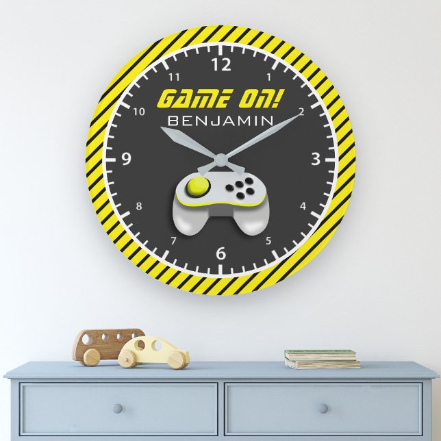 Kids-rum för Gult- och White Video Game Controller Stor Klocka (Skapare uppladdad)