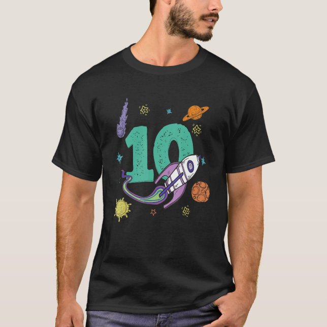 Kids Rymden Astronaut 10:e födelsedagspojken 10 år T Shirt (Framsida)