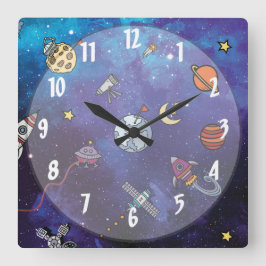 Kids Rymden Fyrkantig Klocka