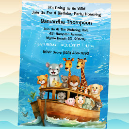 Kids Safari Animal Boat Ride Födelsedagsfest Inbjudningar