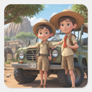 Kid's Safari Fyrkantigt Klistermärke