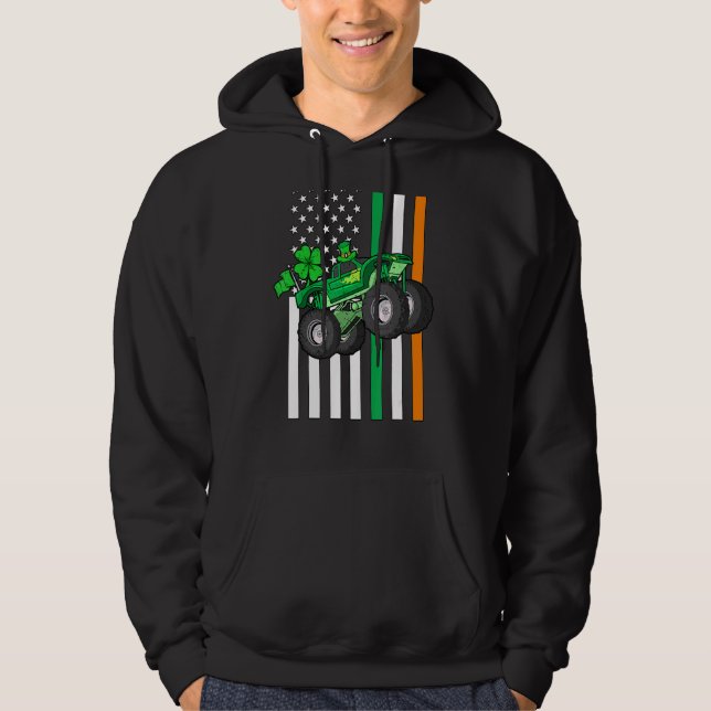 Kids Saint patrick's day Monster Lastbil Shamrock  Hoodie (Framsida)