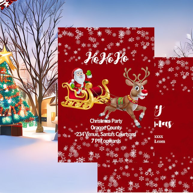 Kids Santa jul Party Reindeer Snowflake Red Inbjudningar (Kids Santa Christmas Party Reindeer Snowflake Red Invitation)