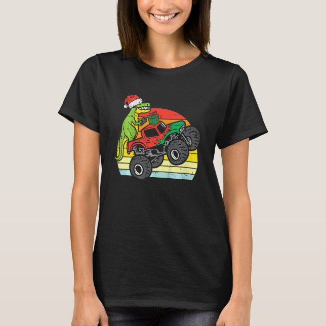 Kids Santa Monster Truck Dino Xmas Toddler Boys Ch T Shirt (Framsida)