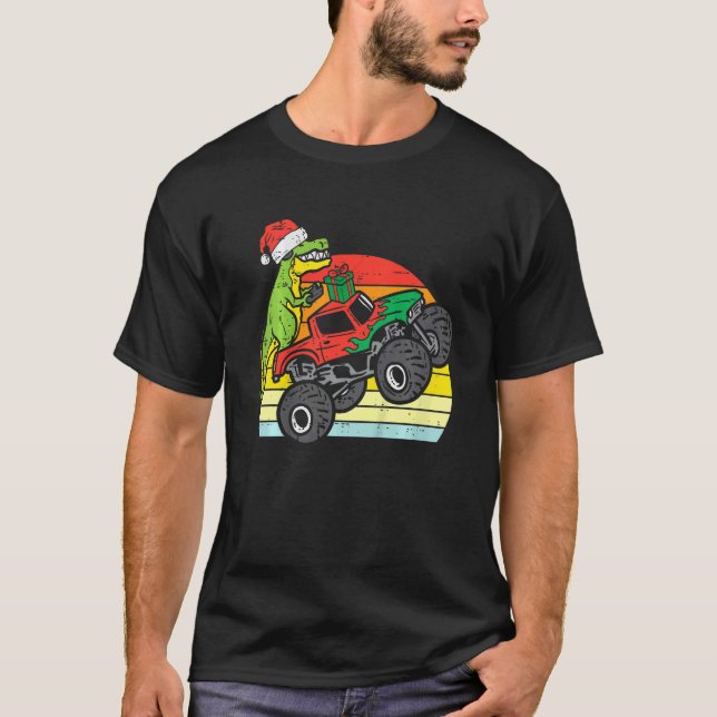 Kids Santa Monster Truck Dino Xmas Toddler Boys Ch T Shirt (Framsida)