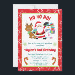 Kids Santa och Friends jul Birthday Inbjudningar<br><div class="desc">Konstruktionen Cute Kids Santa,  Rudolph,  den röda näsrenen och snögubbe med candy cane och snöflake inslag på en röd och vit bakgrund i snöflingor.</div>