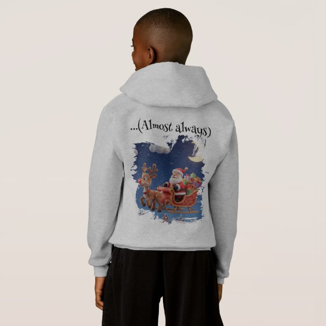 Kids' Santa Rudolph Flying Sleigh Hoodie T Shirt (Hel baksida)