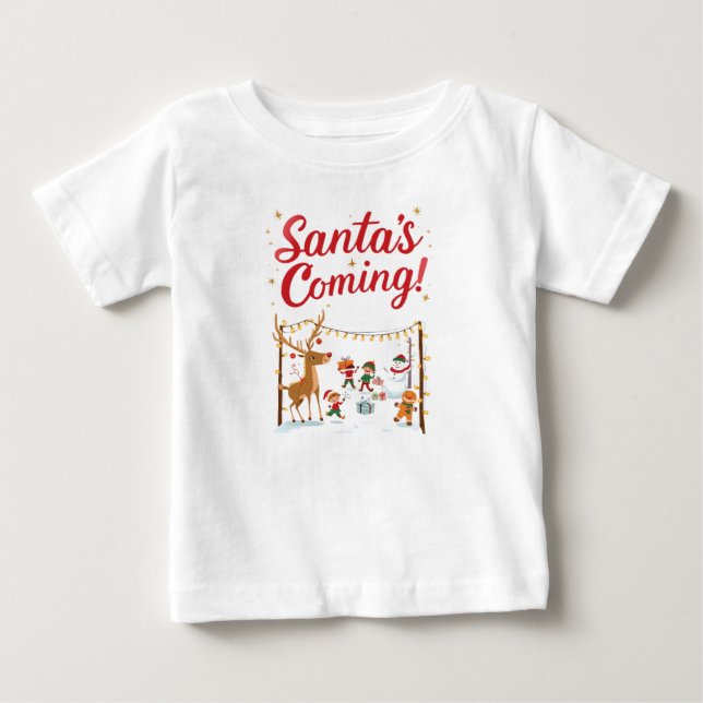 Kids Santa’s Coming Christmas T-Shirt (Framsida)