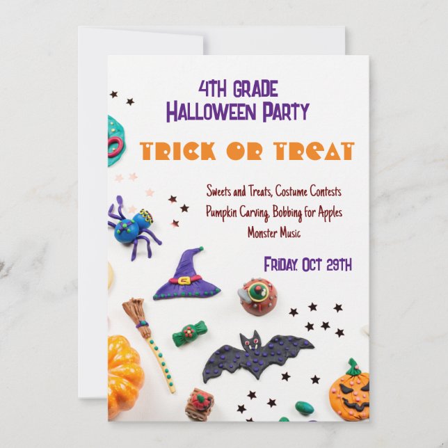 Kids School Roligt Halloween-inbjudan Inbjudningar (Framsida)