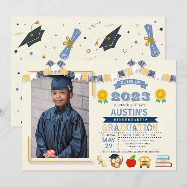 Kids School Studenten Photo Inbjudningar (Fram/baksida)