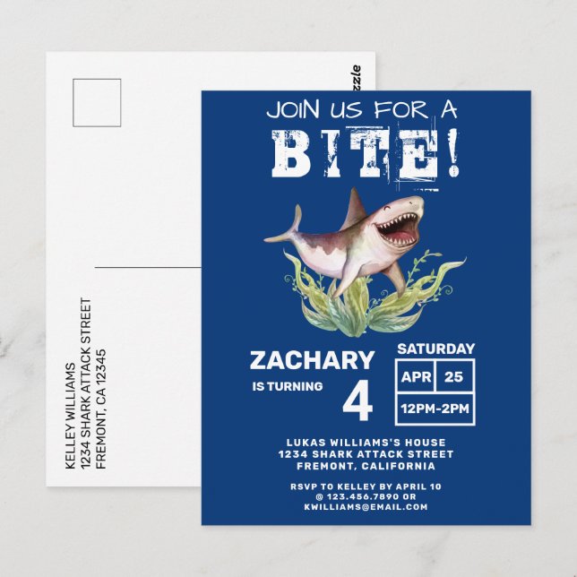 Kids Shark Födelsedagsfest inbjudan (Fram/baksida)