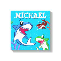 Kids Shark Tecknad Underwater Blue Sea Life Ocean
