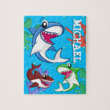 Kids Shark Tecknad Underwater Blue Sea Ocean Fish