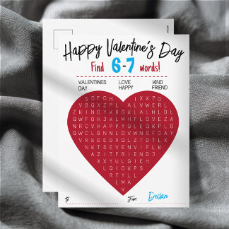 Kids Six Seven Valentine Word Search Heart Class Helg Vykort