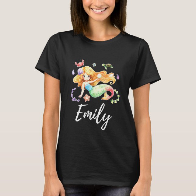 Kids Sjöjungfru Girl Namn Emily T Shirt (Framsida)