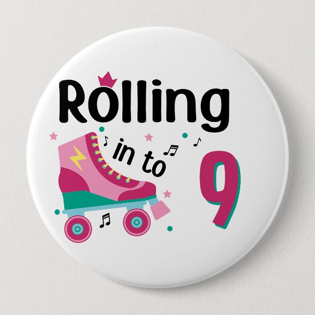 Kids Skate Party - 9:e födelsedagen - Rullande Ska Knapp (Framsida)