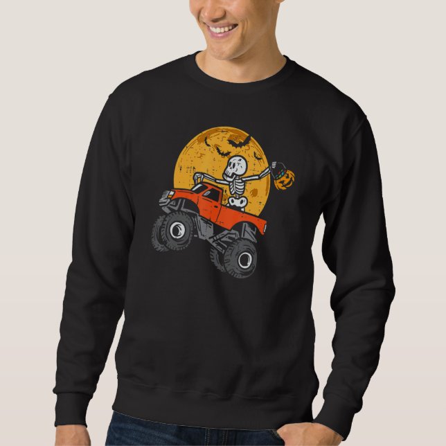 Kids Skeleton Monster Truck Moon Candy Toddler Boy Lång Ärmad Tröja (Framsida)