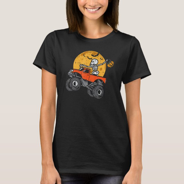 Kids Skeleton Monster Truck Moon Candy Toddler Boy T Shirt (Framsida)