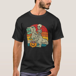 Kids Skeleton Riding Dino Mummy Retro Toddler Boys T Shirt