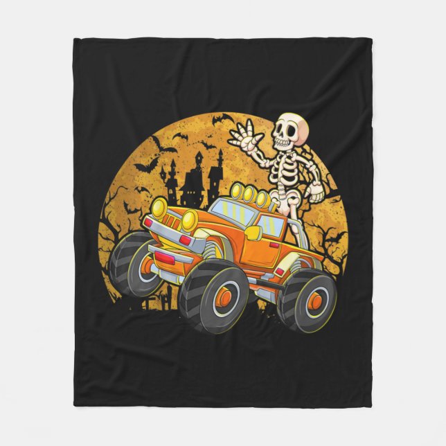 Kids Skeleton Riding Monster Lastbil Halloween Cos Fleecefilt (Framsidan)