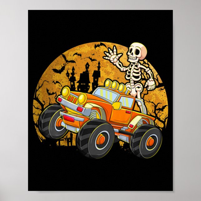 Kids Skeleton Riding Monster Lastbil Halloween Cos Poster (Framsidan)