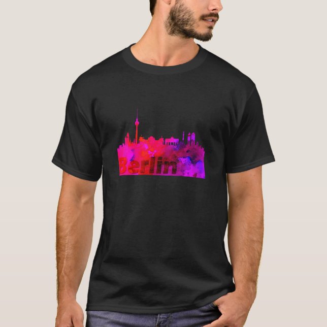 Kids Skyline Berlin Tyskland Capital Watercolor Lo T Shirt (Framsida)