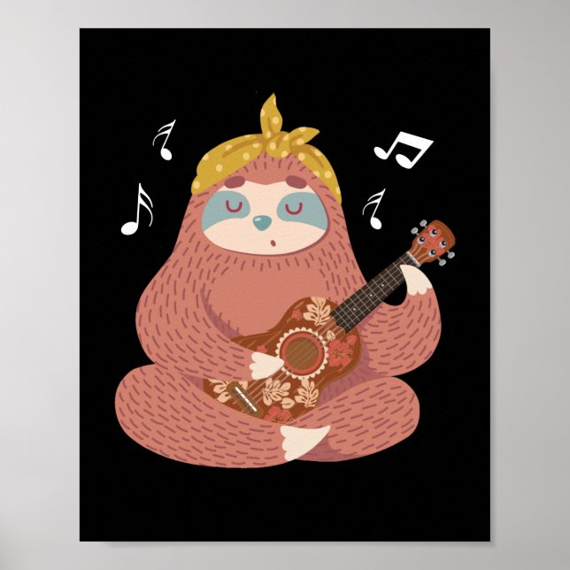 Kids Sloth Ukulele Player Hawaiian Musician Poster (Framsidan)