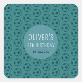 Kids Soccer Ball Blue Boys Birthday Party Fyrkantigt Klistermärke