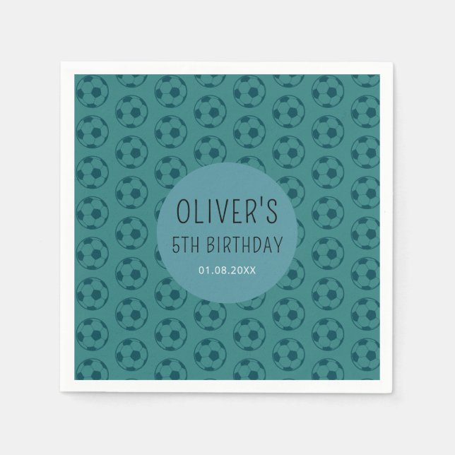 Kids Soccer Ball Blue Boys Birthday Party Pappersservett (Framsidan)
