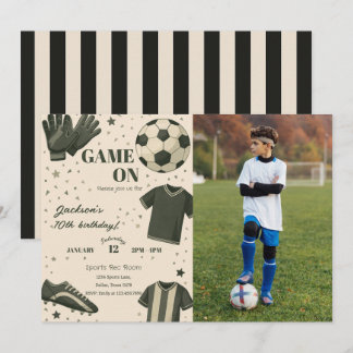 Kids Soccer Themed Birthday Photo Invitation Inbjudningar