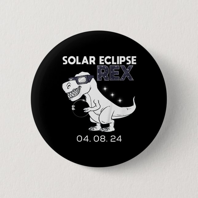 Kids Solar Eclipse T Rex 04.08.2024 Dino Roligt To Knapp (Framsida)