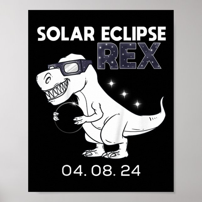 Kids Solar Eclipse T Rex 04.08.2024 Dino Roligt To Poster (Framsidan)
